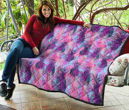 Neon Trippy Pineapple Pattern Print Quilt