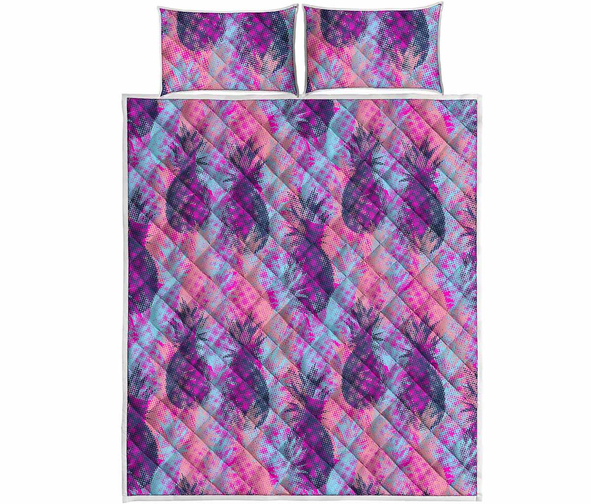 Neon Trippy Pineapple Pattern Print Quilt Bed Set
