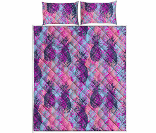 Neon Trippy Pineapple Pattern Print Quilt Bed Set