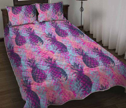 Neon Trippy Pineapple Pattern Print Quilt Bed Set