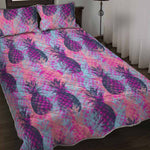 Neon Trippy Pineapple Pattern Print Quilt Bed Set
