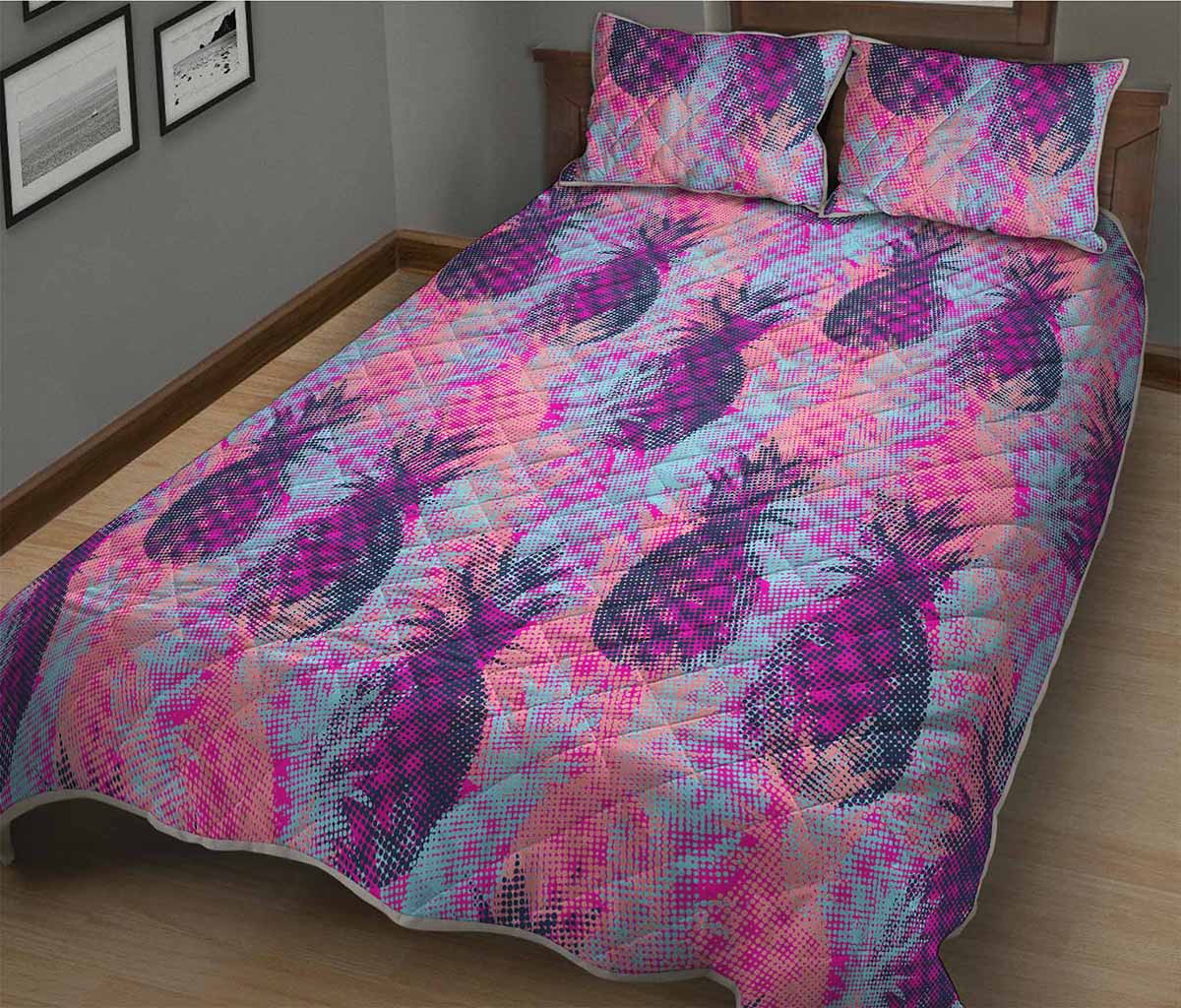 Neon Trippy Pineapple Pattern Print Quilt Bed Set