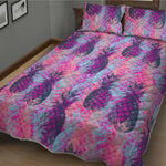 Neon Trippy Pineapple Pattern Print Quilt Bed Set