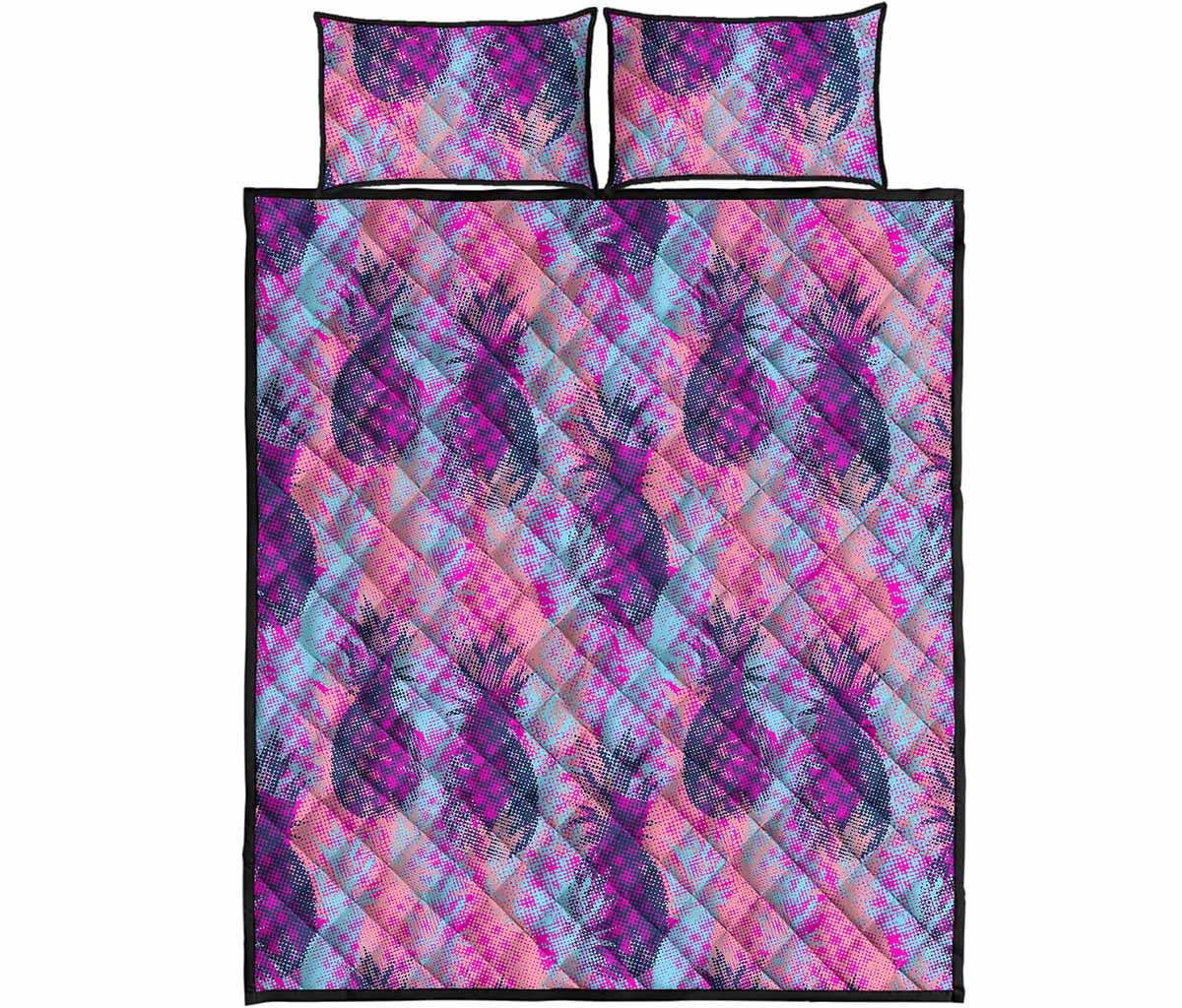 Neon Trippy Pineapple Pattern Print Quilt Bed Set