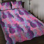 Neon Trippy Pineapple Pattern Print Quilt Bed Set