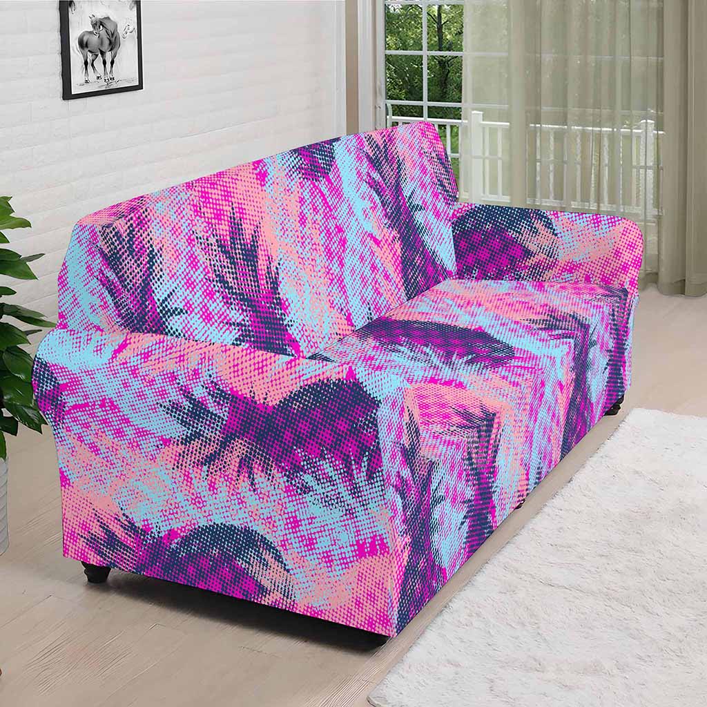 Neon Trippy Pineapple Pattern Print Sofa Cover
