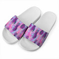 Neon Trippy Pineapple Pattern Print White Slide Sandals