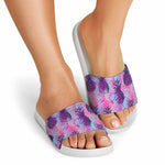 Neon Trippy Pineapple Pattern Print White Slide Sandals