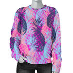 Neon Trippy Pineapple Pattern Print Women's Crewneck Sweatshirt GearFrost