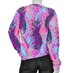 Neon Trippy Pineapple Pattern Print Women's Crewneck Sweatshirt GearFrost