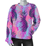 Neon Trippy Pineapple Pattern Print Women's Crewneck Sweatshirt GearFrost