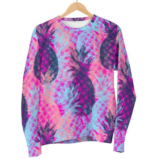 Neon Trippy Pineapple Pattern Print Women's Crewneck Sweatshirt GearFrost