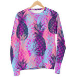 Neon Trippy Pineapple Pattern Print Women's Crewneck Sweatshirt GearFrost