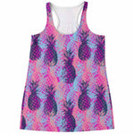 Neon Trippy Pineapple Pattern Print Women's Racerback Tank Top