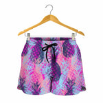 Neon Trippy Pineapple Pattern Print Women's Shorts