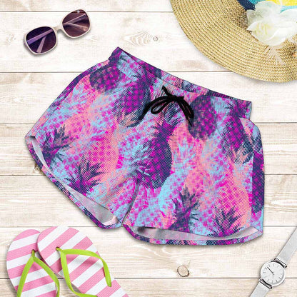 Neon Trippy Pineapple Pattern Print Women's Shorts