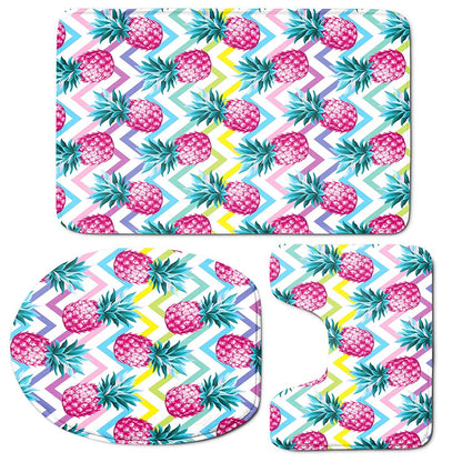 Neon Zig Zag Pineapple Pattern Print 3 Piece Bath Mat Set