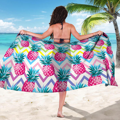 Neon Zig Zag Pineapple Pattern Print Beach Sarong Wrap