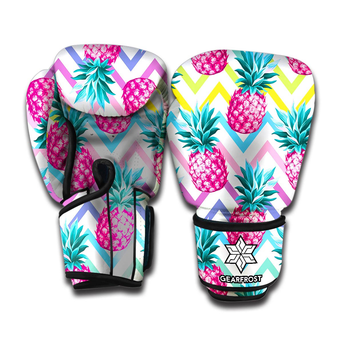 Neon Zig Zag Pineapple Pattern Print Boxing Gloves