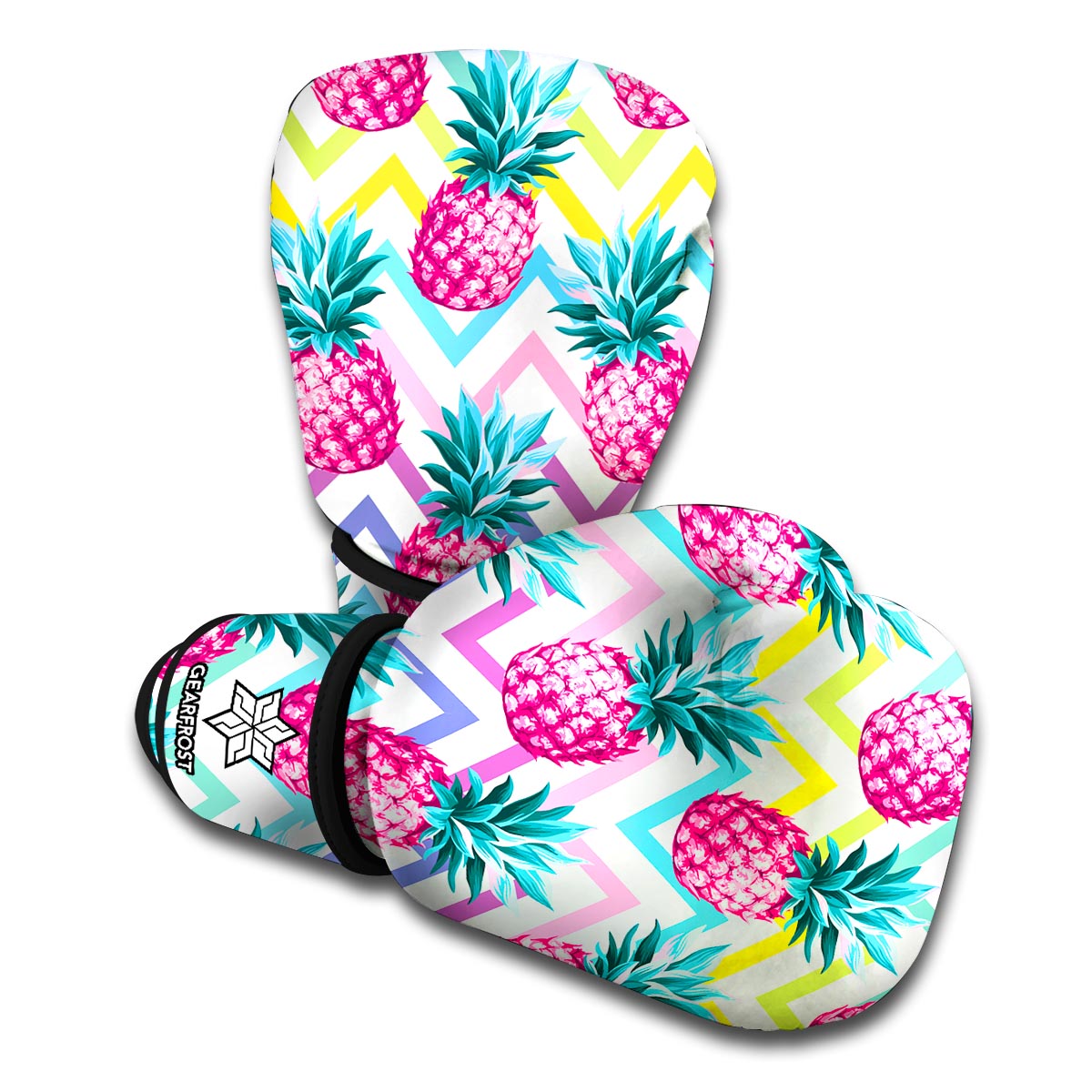 Neon Zig Zag Pineapple Pattern Print Boxing Gloves