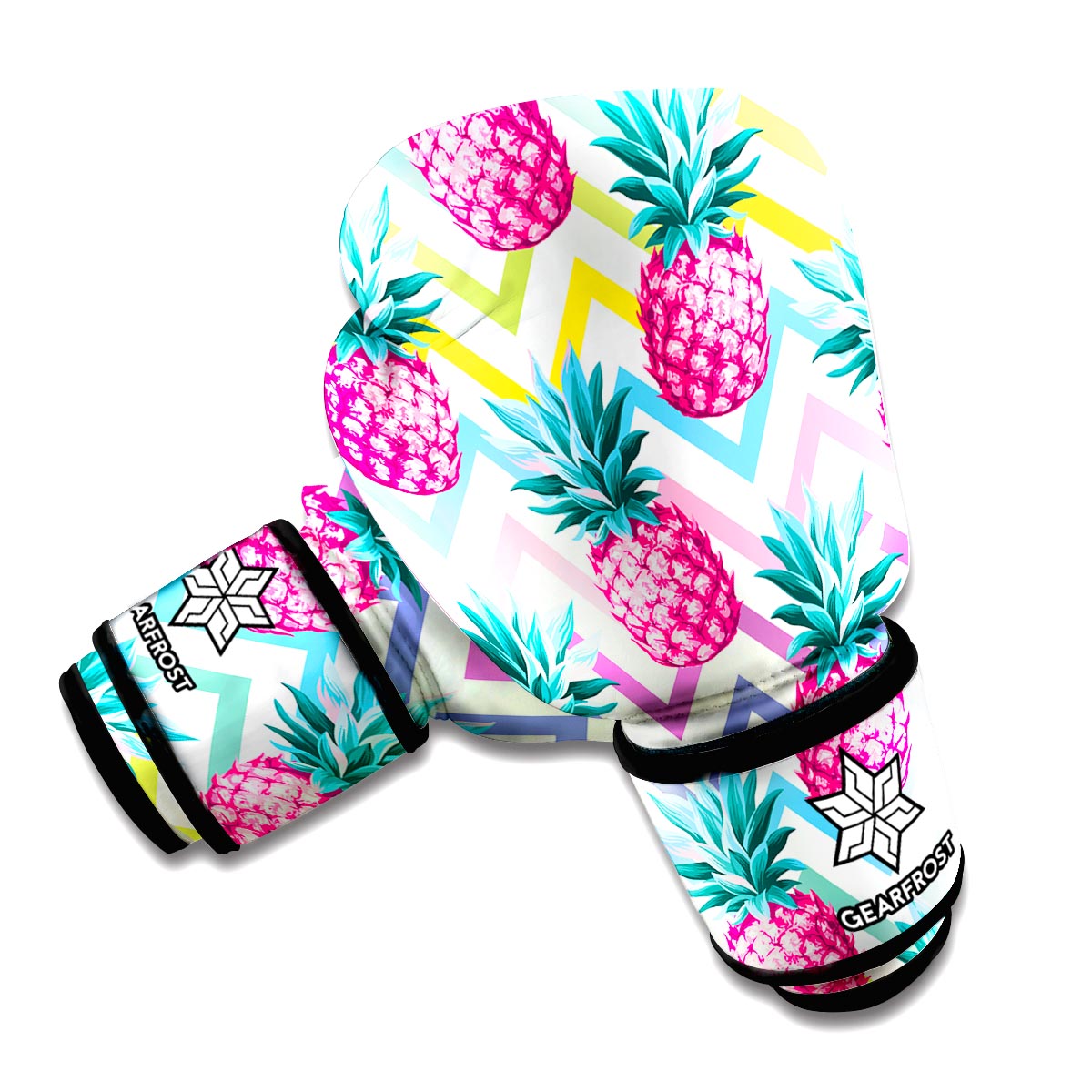 Neon Zig Zag Pineapple Pattern Print Boxing Gloves