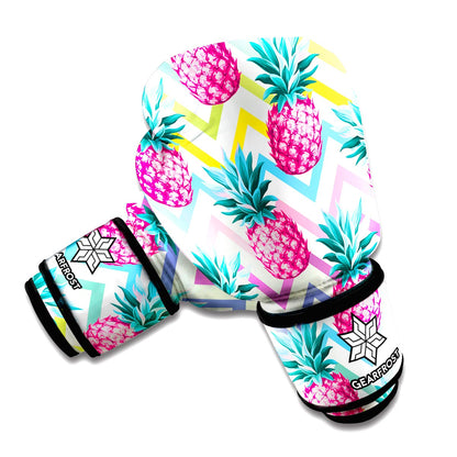 Neon Zig Zag Pineapple Pattern Print Boxing Gloves