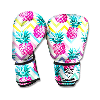 Neon Zig Zag Pineapple Pattern Print Boxing Gloves