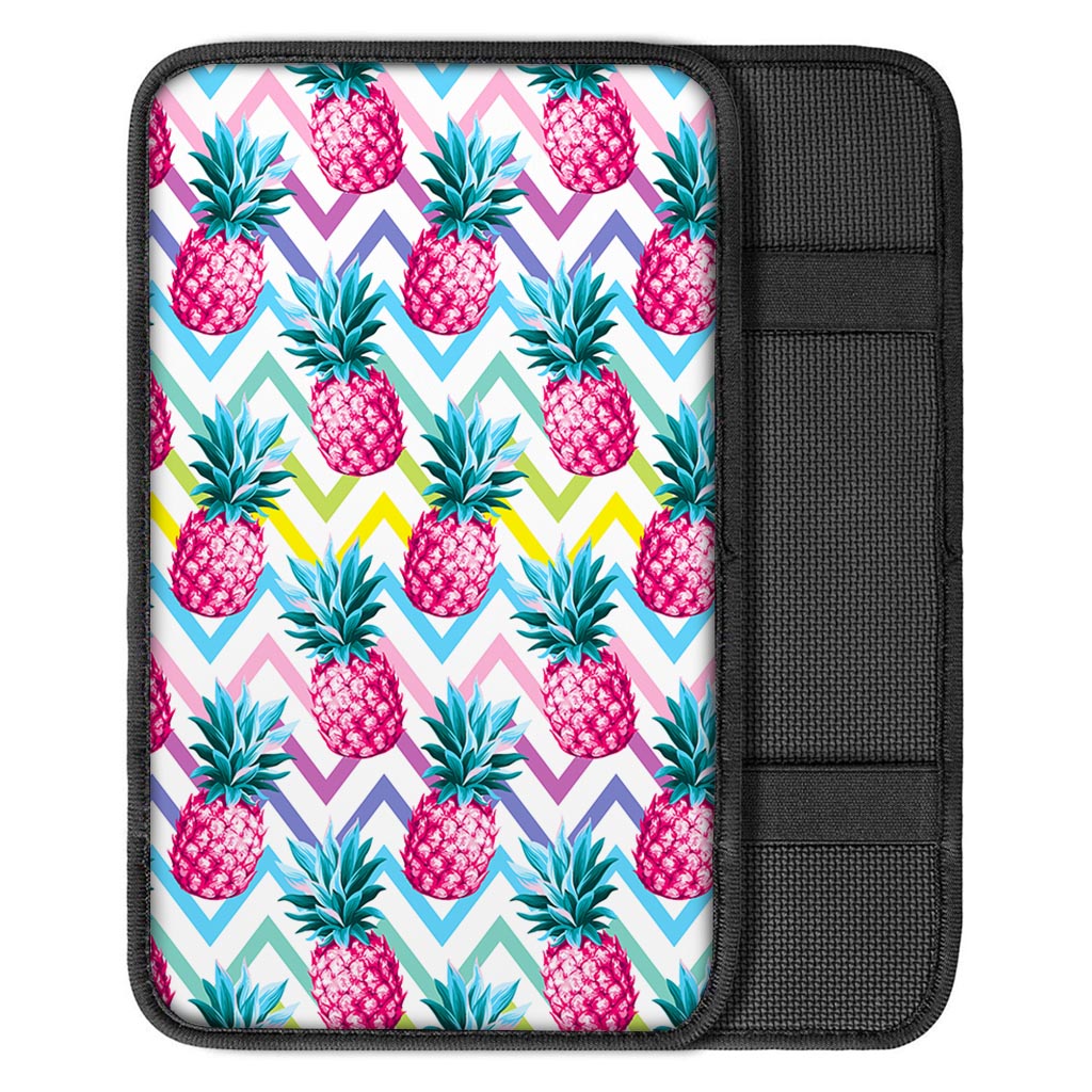 Neon Zig Zag Pineapple Pattern Print Car Center Console Cover