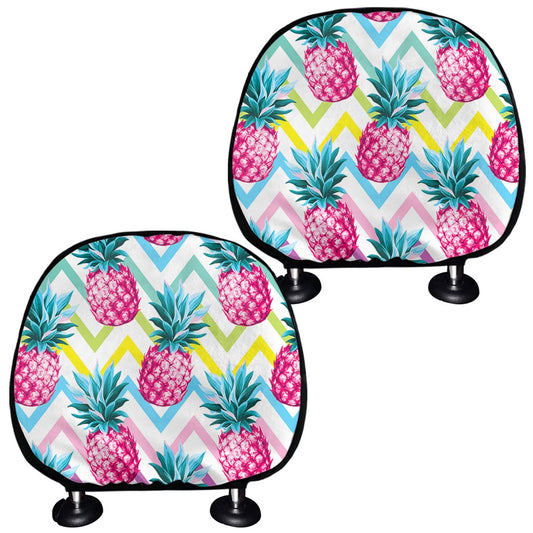 Neon Zig Zag Pineapple Pattern Print Car Headrest Covers