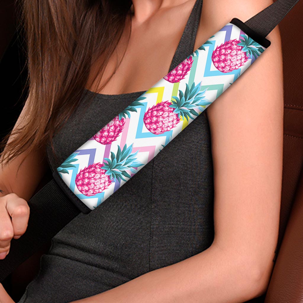 Neon Zig Zag Pineapple Pattern Print Car Seat Belt Covers
