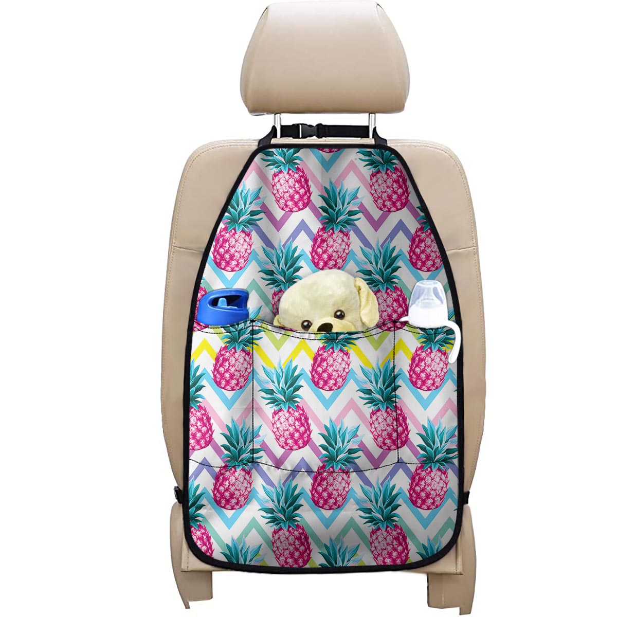 Neon Zig Zag Pineapple Pattern Print Car Seat Organizers
