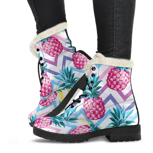 Neon Zig Zag Pineapple Pattern Print Comfy Boots GearFrost