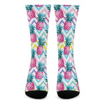 Neon Zig Zag Pineapple Pattern Print Crew Socks