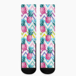 Neon Zig Zag Pineapple Pattern Print Crew Socks