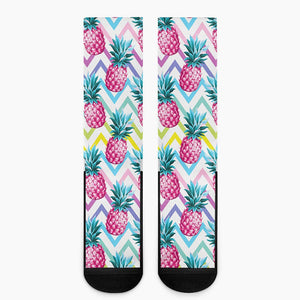 Neon Zig Zag Pineapple Pattern Print Crew Socks