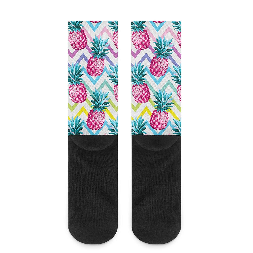 Neon Zig Zag Pineapple Pattern Print Crew Socks