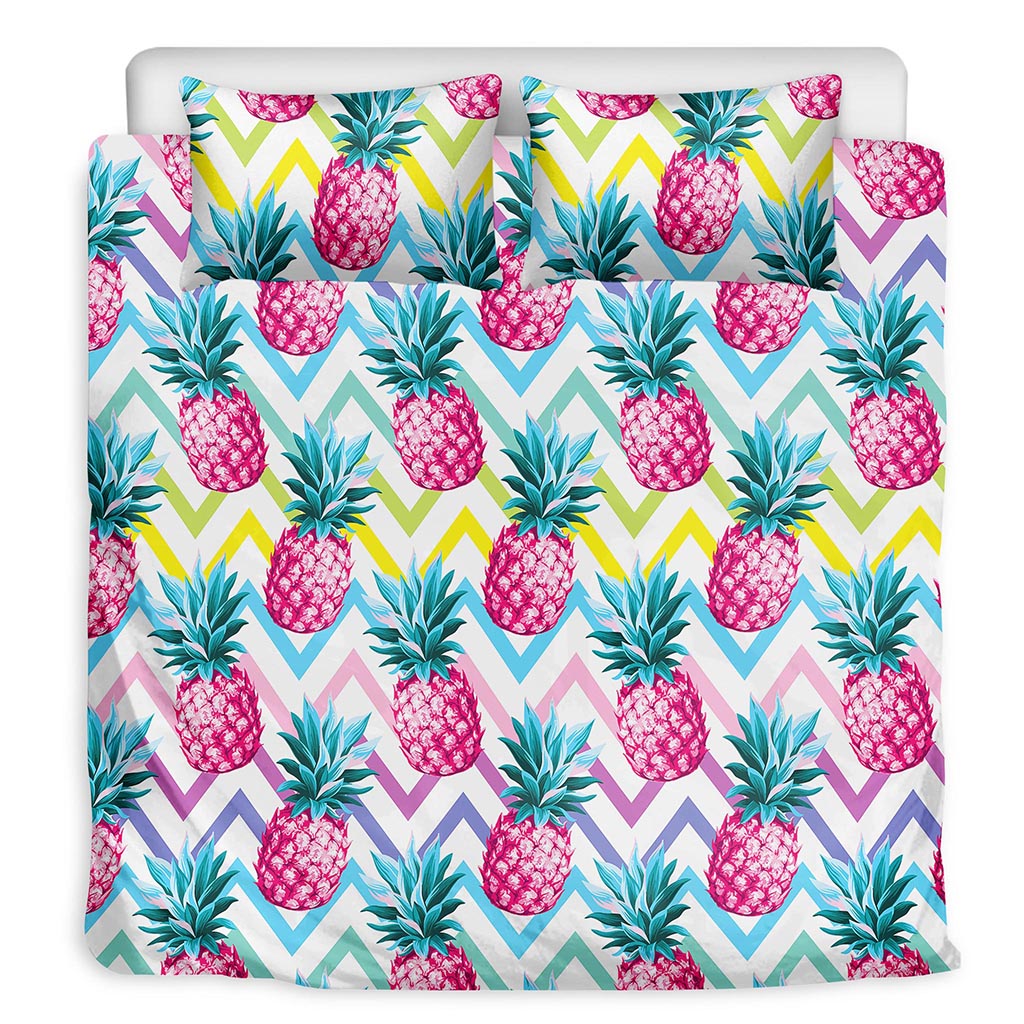 Neon Zig Zag Pineapple Pattern Print Duvet Cover Bedding Set