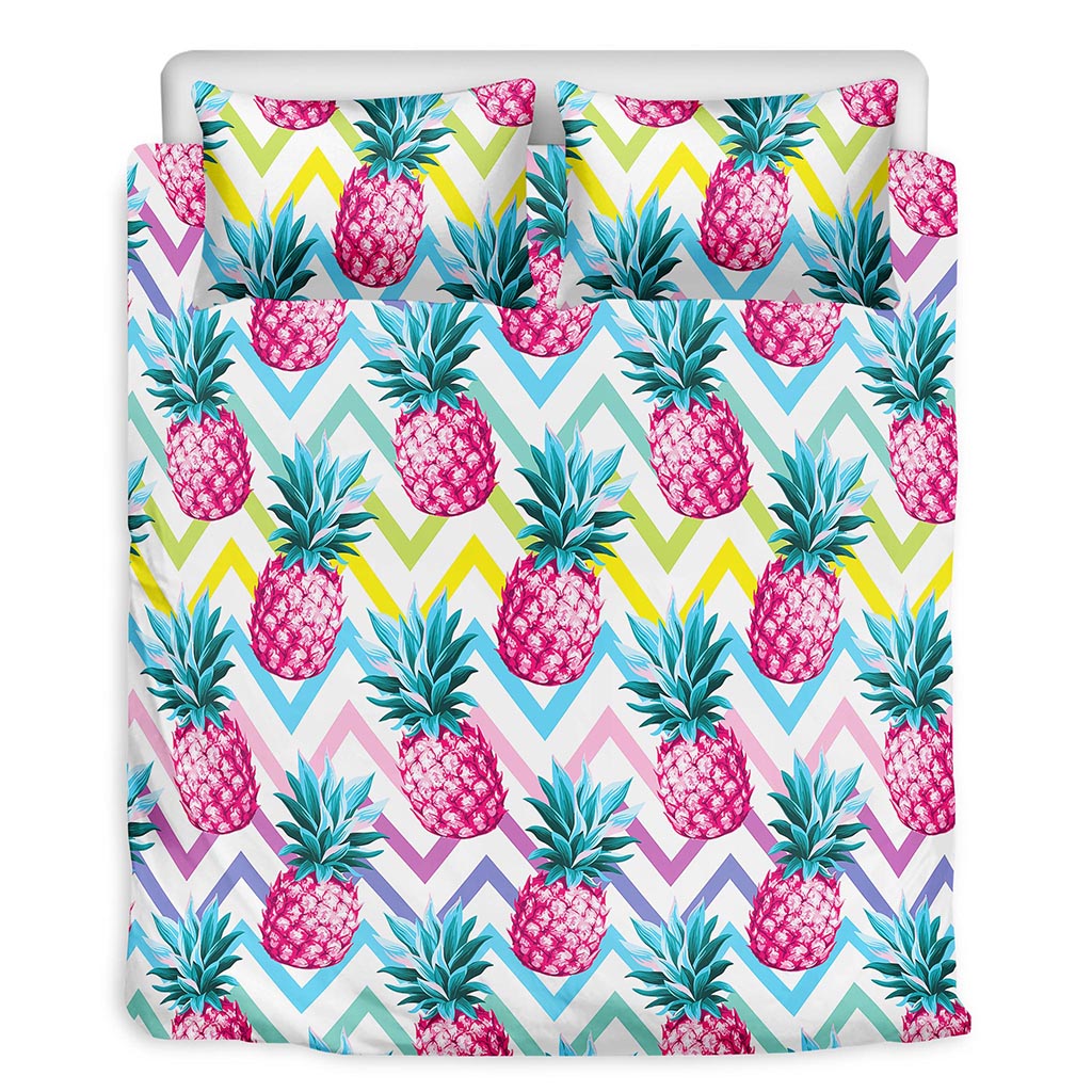 Neon Zig Zag Pineapple Pattern Print Duvet Cover Bedding Set