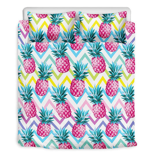Neon Zig Zag Pineapple Pattern Print Duvet Cover Bedding Set