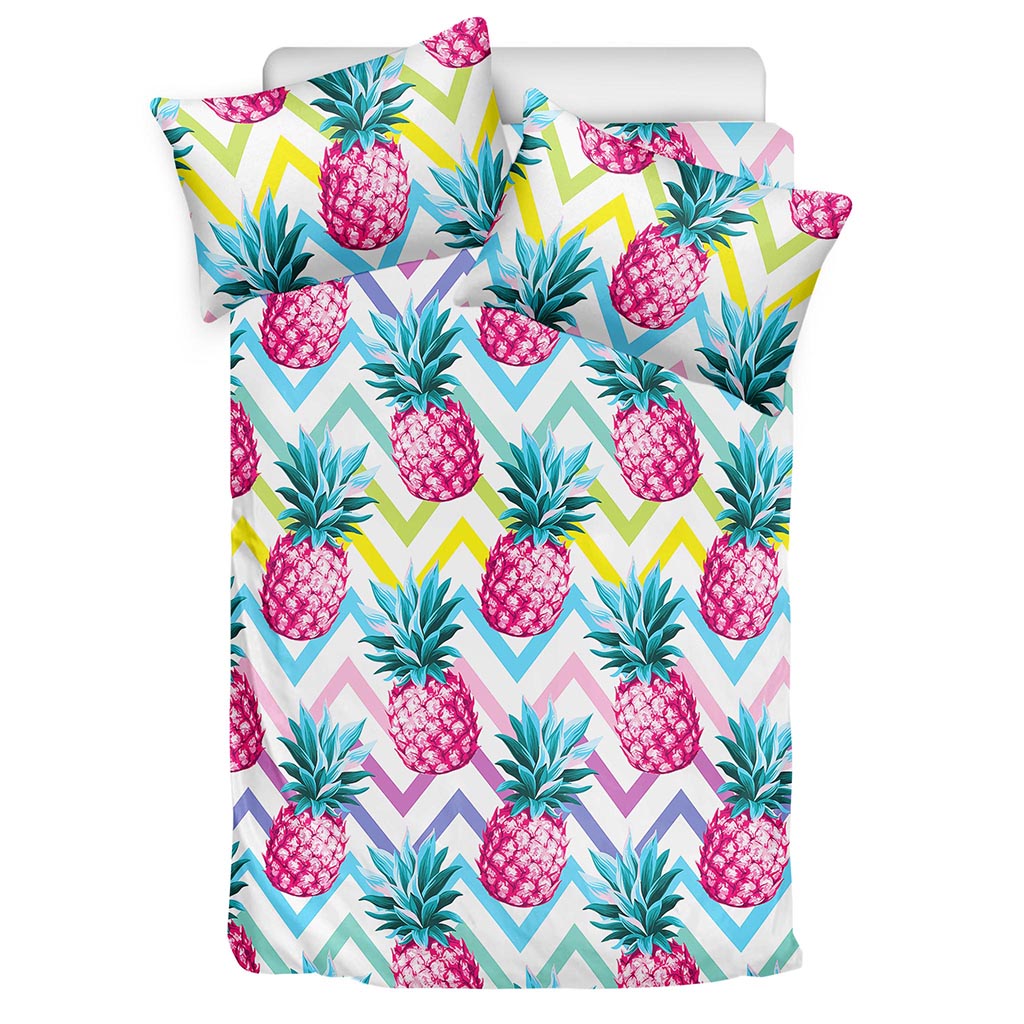 Neon Zig Zag Pineapple Pattern Print Duvet Cover Bedding Set