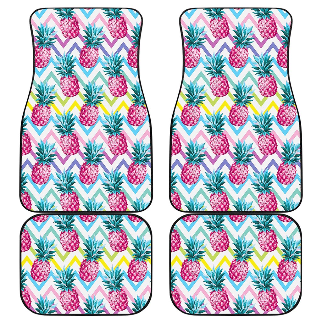 Neon Zig Zag Pineapple Pattern Print Front and Back Car Floor Mats