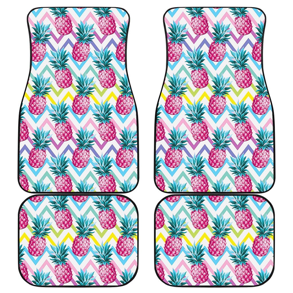 Neon Zig Zag Pineapple Pattern Print Front and Back Car Floor Mats