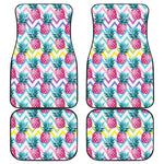 Neon Zig Zag Pineapple Pattern Print Front and Back Car Floor Mats