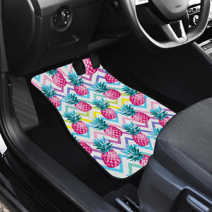 Neon Zig Zag Pineapple Pattern Print Front and Back Car Floor Mats