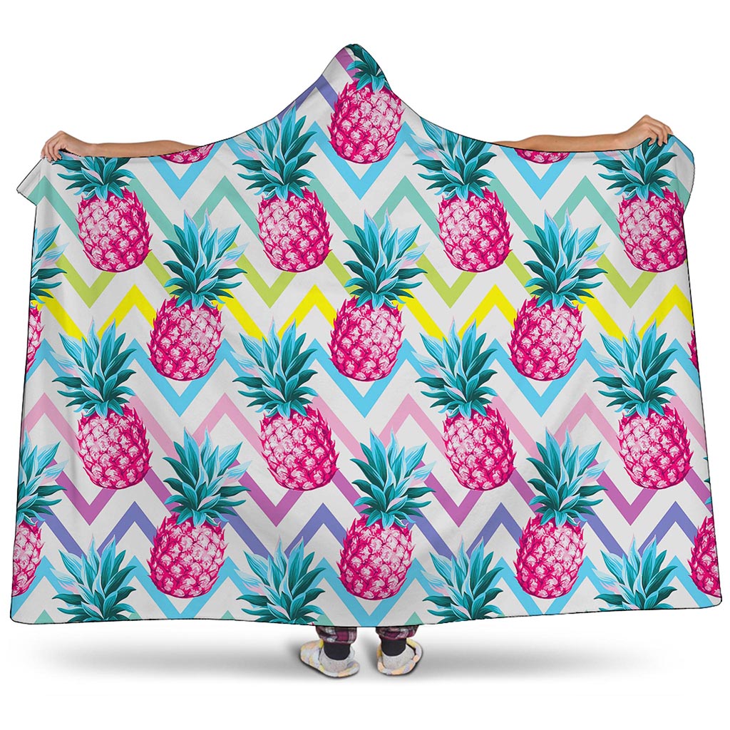Neon Zig Zag Pineapple Pattern Print Hooded Blanket