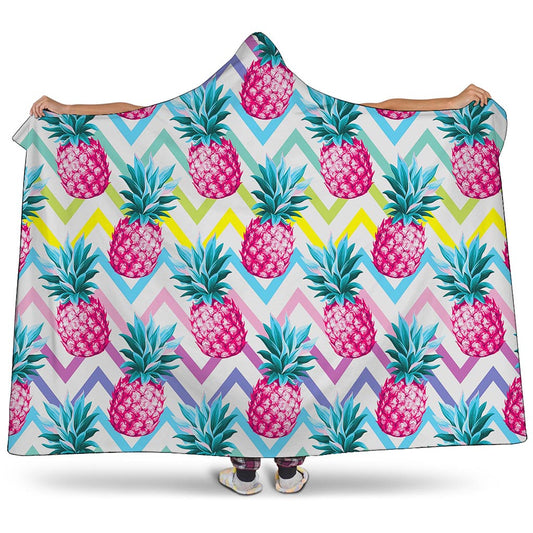 Neon Zig Zag Pineapple Pattern Print Hooded Blanket