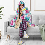 Neon Zig Zag Pineapple Pattern Print Hooded Blanket