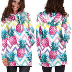 Neon Zig Zag Pineapple Pattern Print Hoodie Dress GearFrost