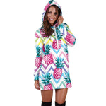 Neon Zig Zag Pineapple Pattern Print Hoodie Dress GearFrost