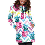 Neon Zig Zag Pineapple Pattern Print Hoodie Dress GearFrost